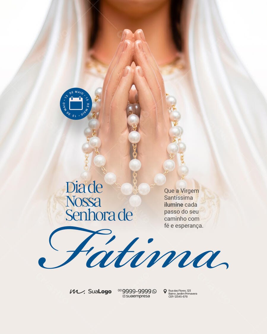 Post Dia de Nossa Senhora de Fátima 13 de Maio PSD Editável