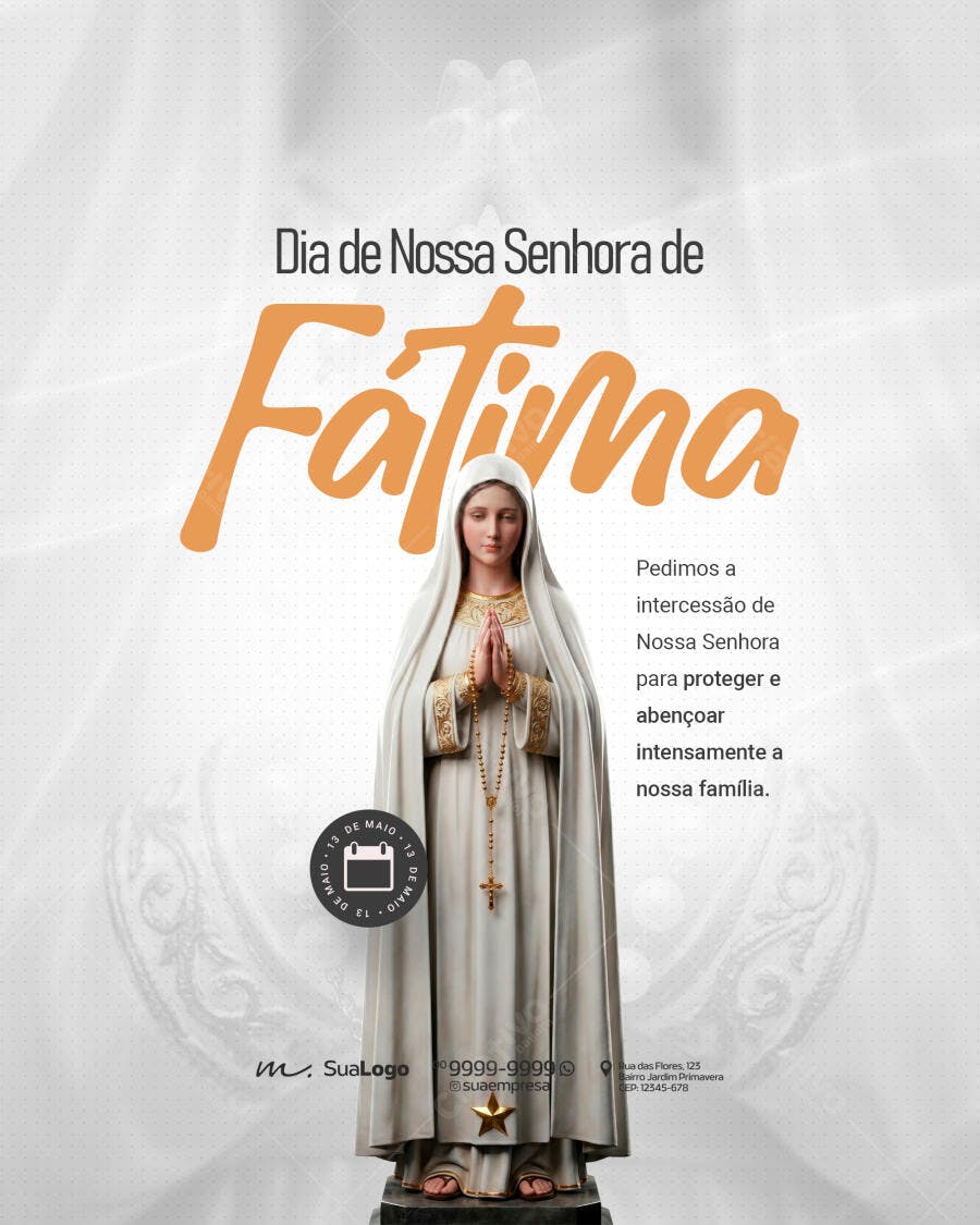Post Dia de Nossa Senhora de Fátima 13 de Maio PSD Editável