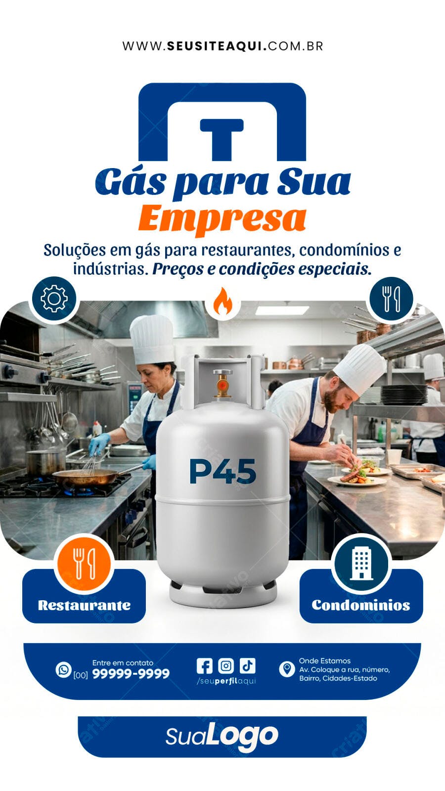 Post Gás para Empresa Restaurante Condomínio PSD Editável