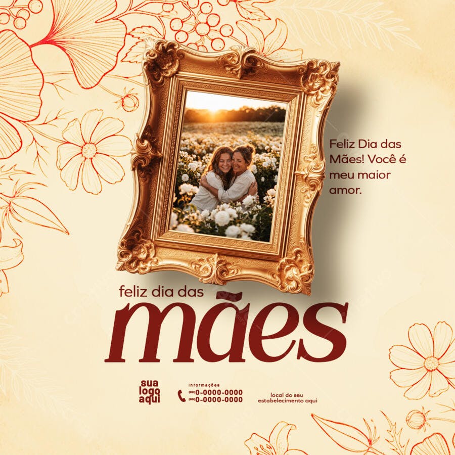 Post Instagram Dia das Mães Floral PSD Editável