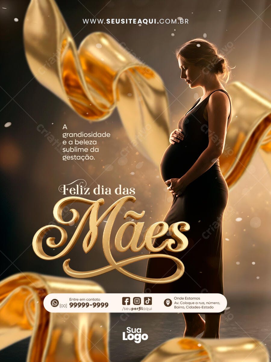 Post Instagram Dia das Mães Gestante Dourado PSD Editável