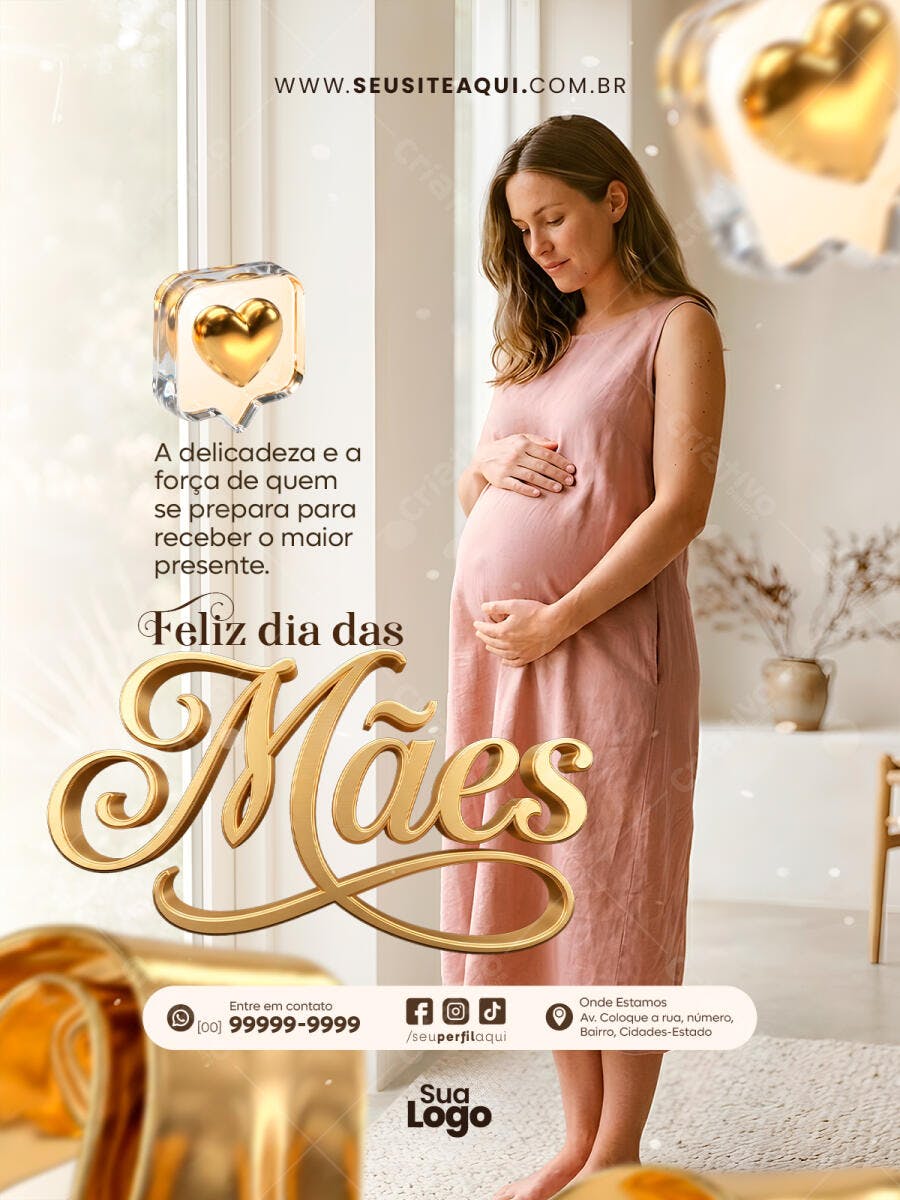 Post Instagram Dia das Mães Gravidez Dourado PSD Editável