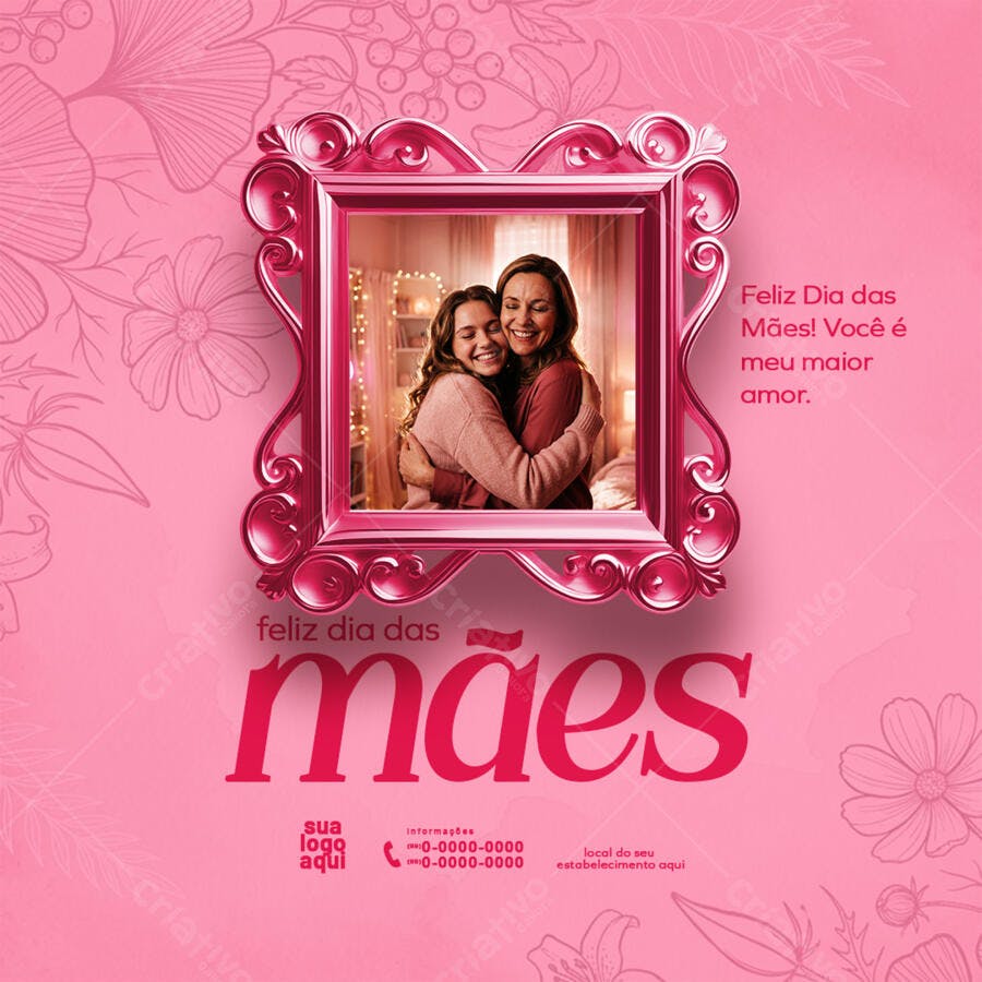 Post Instagram Dia das Mães Moldura Rosa PSD Editável