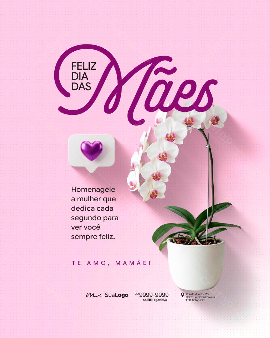 Post Instagram Dia das Mães Orquídea Rosa PSD Editável