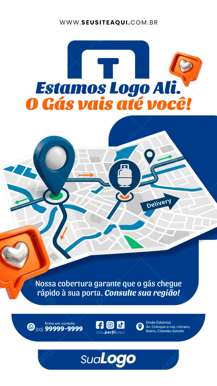 Post Instagram Gás Delivery Mapa Rota PSD Editável