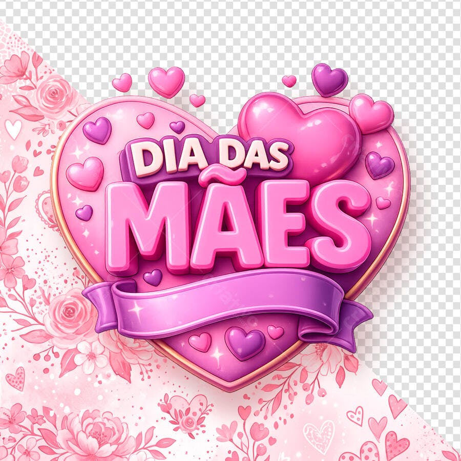 Dia das Mães Coração Rosa 3D PSD Editável