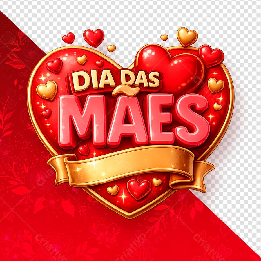 Dia das Mães Coração Vermelho Dourado PSD Editável