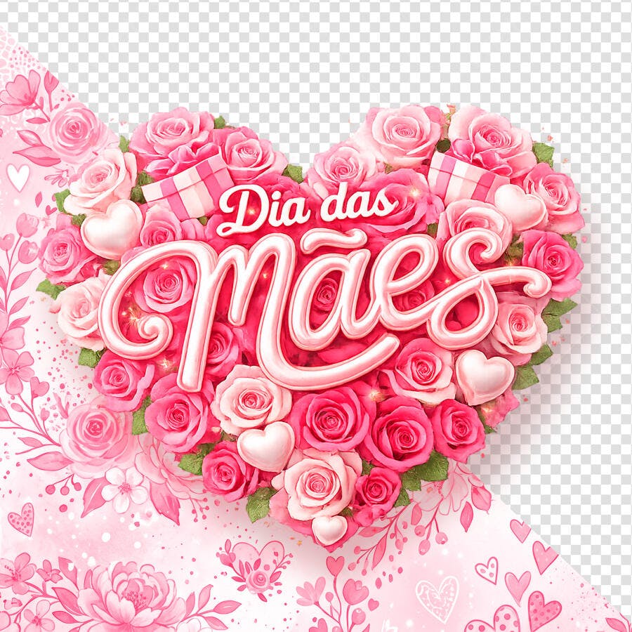 Dia das Mães Rosas Coração PSD Editável