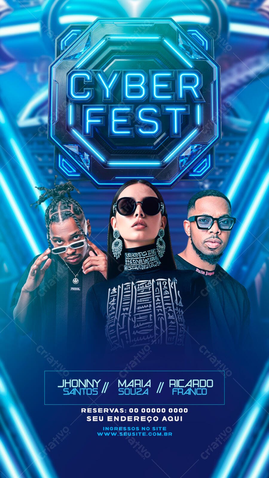 Flyer Cyber Fest Balada Eletrônica PSD Editável
