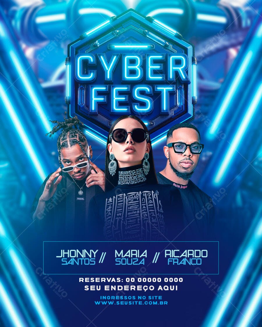 Flyer Cyber Fest Balada Eletrônica PSD Editável