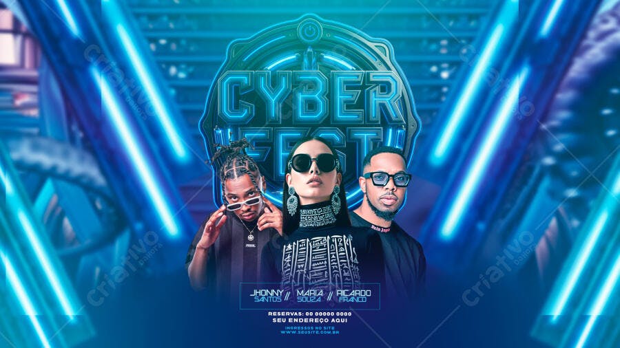 Flyer Cyber Fest Evento Balada Neon PSD Editável