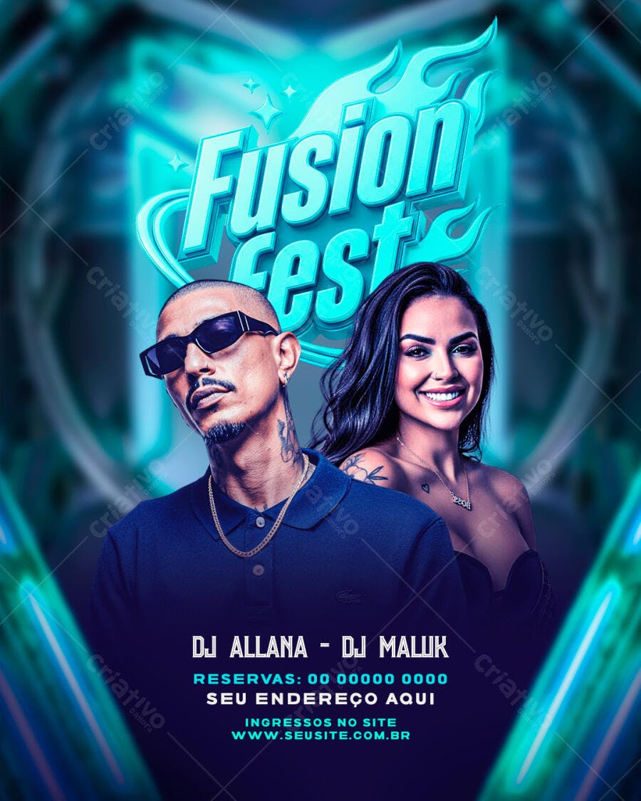 Flyer Fusion Fest Balada DJ PSD Editável