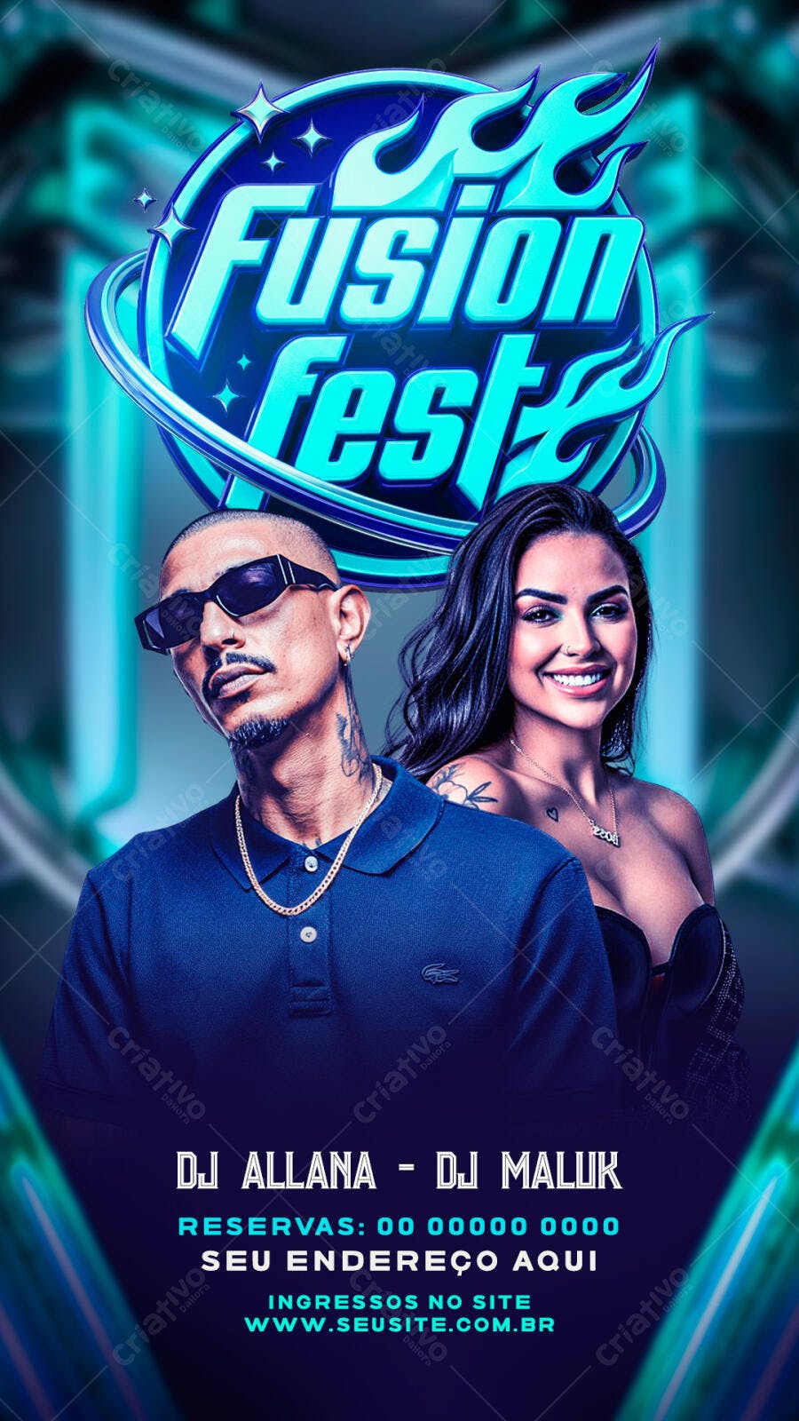 Flyer Fusion Fest Balada Eletrônica PSD Editável