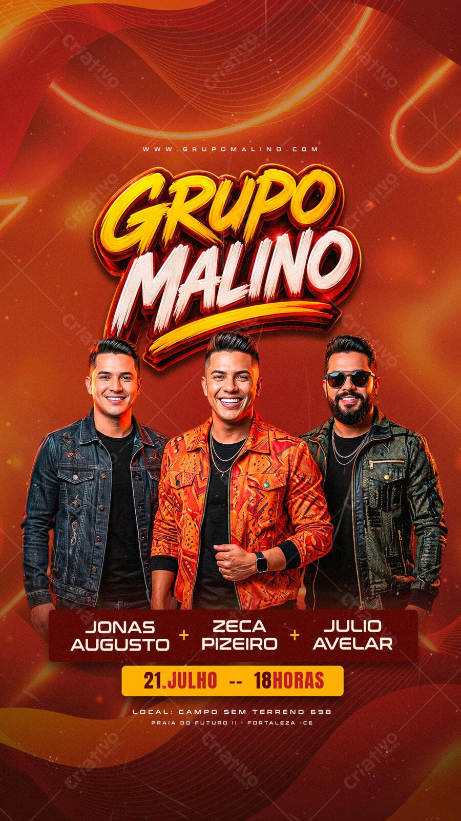 Flyer Show Musical Grupo Malino Julho PSD Editável
