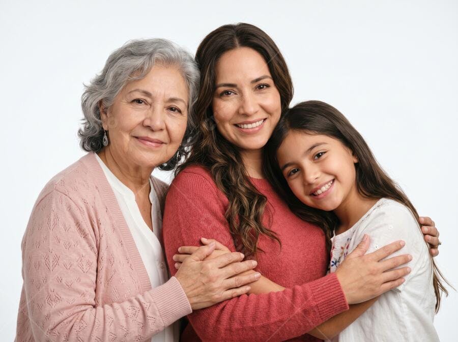 Foto Família Latina Três Gerações Femininas Sorrindo Juntas