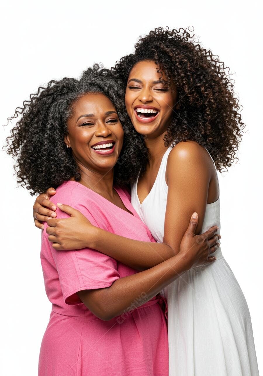 Foto Mulheres Negras Abraçadas Sorrindo Fundo Branco Estúdio
