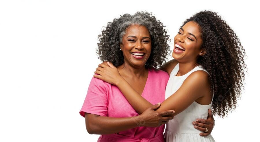 Foto Mulheres Negras Sorrindo Abraçadas Fundo Branco Studio