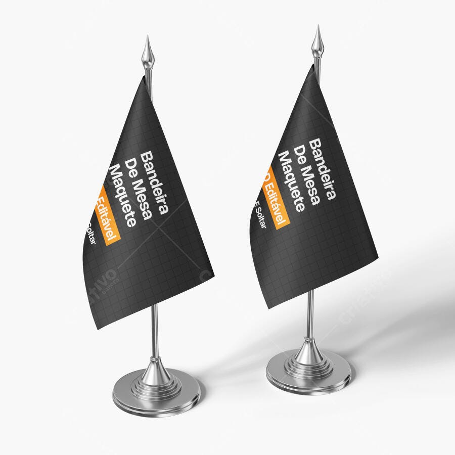 Mockup Bandeira de Mesa Dupla Fundo Branco Editável