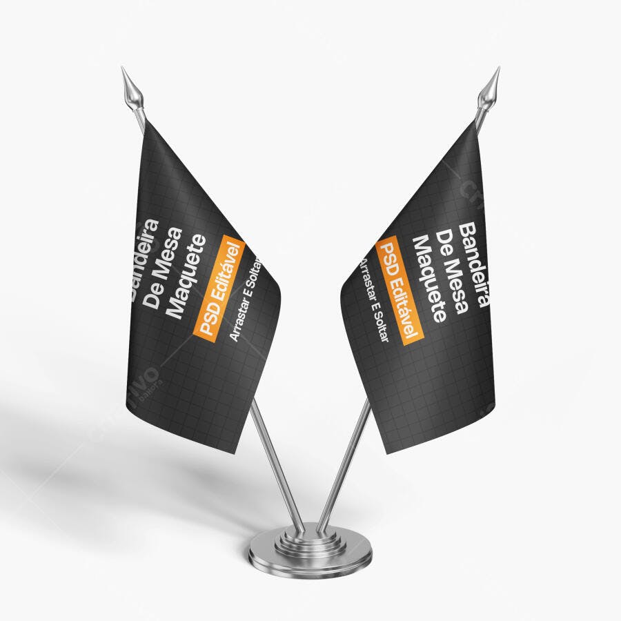 Mockup Bandeira de Mesa Dupla Fundo Branco Editável