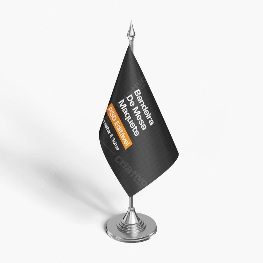 Mockup Bandeira de Mesa Preta Fundo Branco Editável