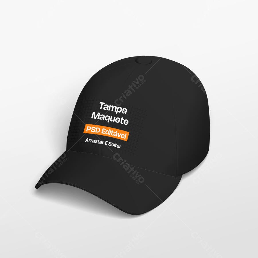 Mockup Boné Preto Frente Fundo Branco Editável
