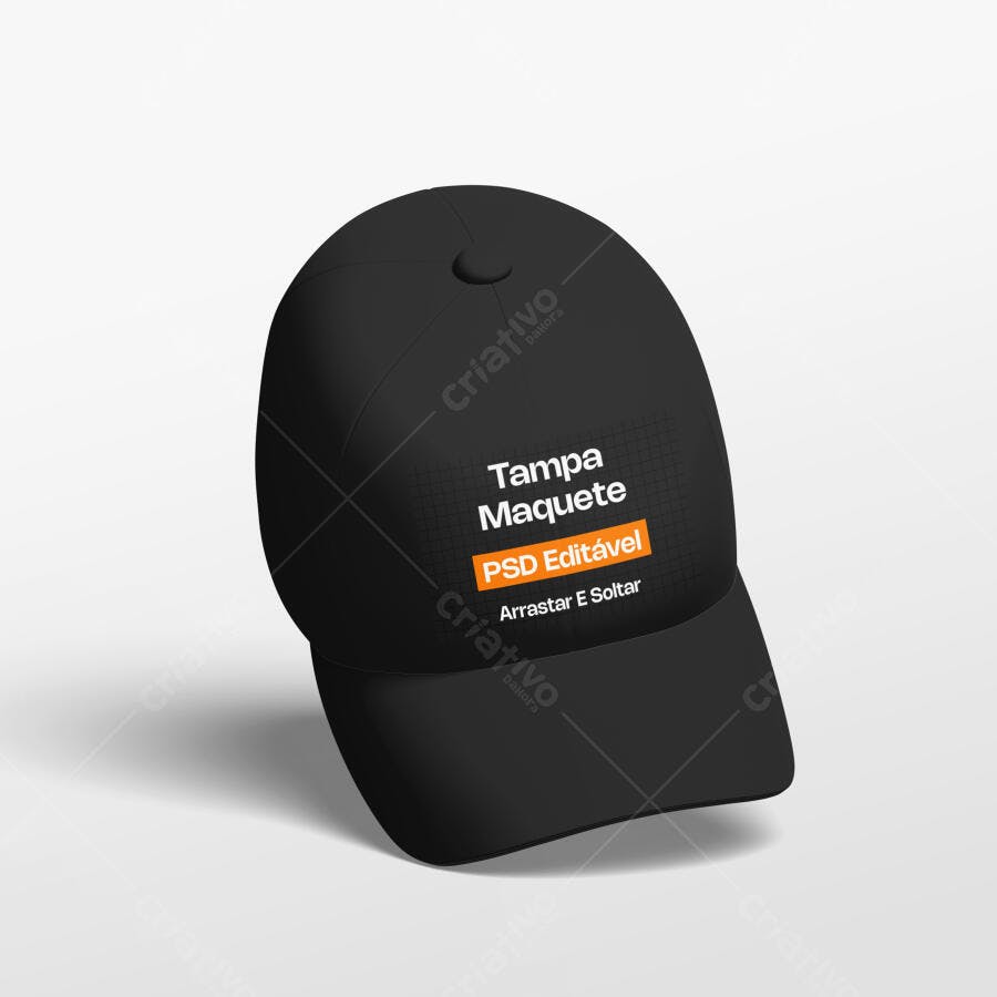 Mockup Boné Preto Frontal Fundo Branco Editável