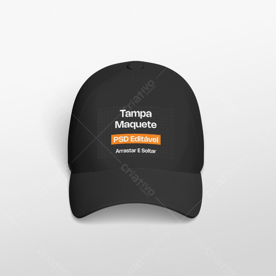 Mockup Boné Preto Frontal Fundo Branco Editável