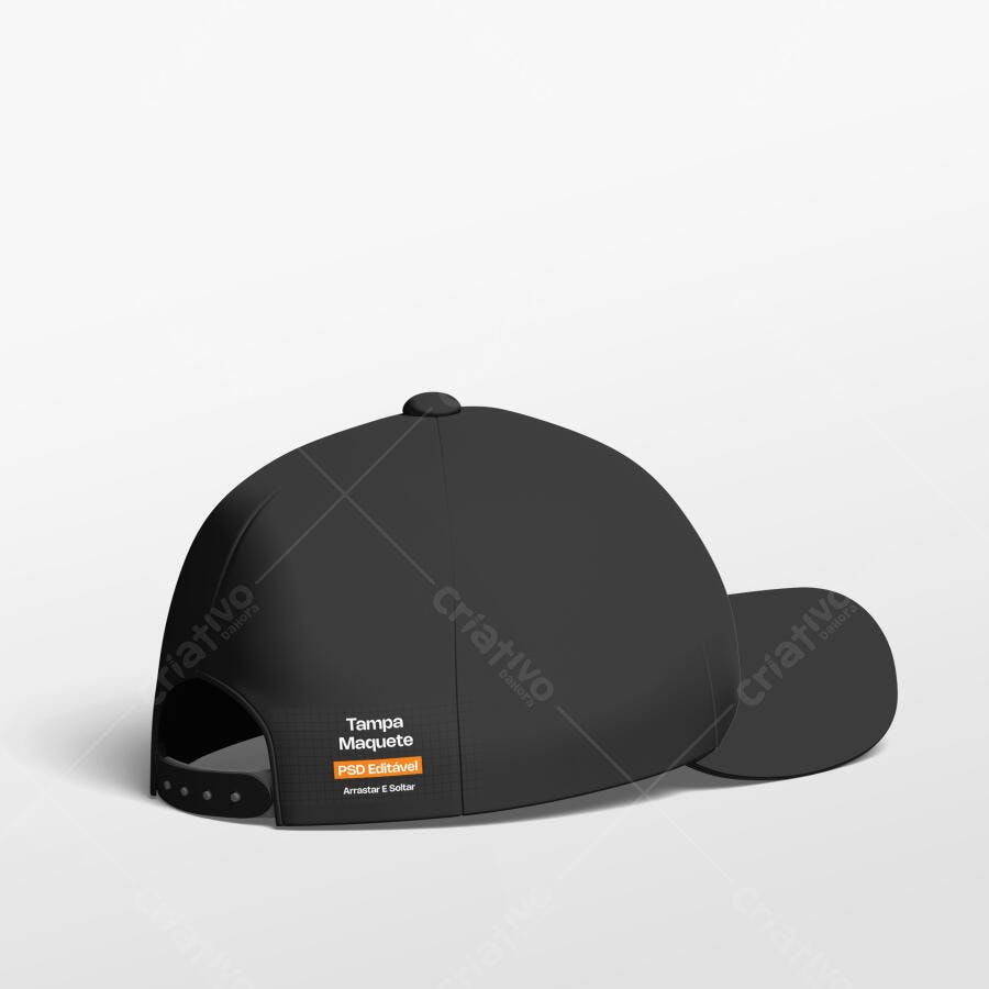 Mockup Boné Preto Traseiro Fundo Branco Editável