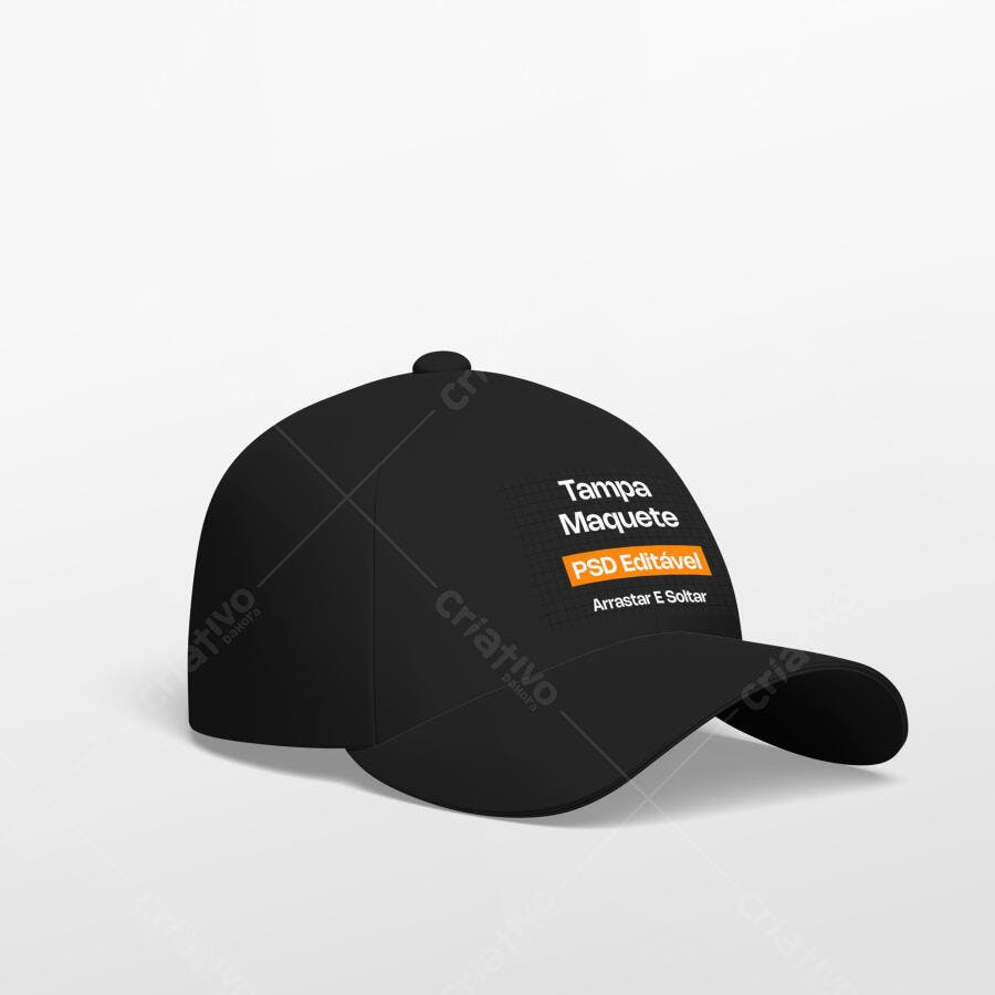 Mockup Boné Preto Vista Lateral Fundo Branco Editável