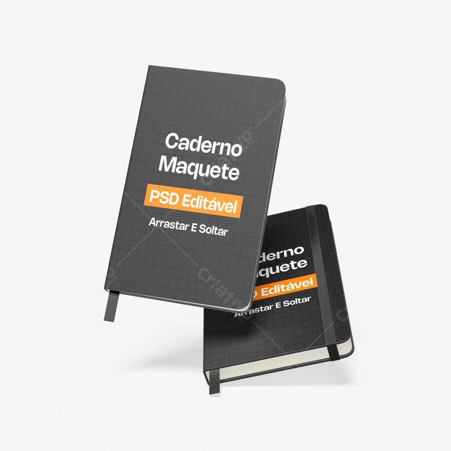 Mockup Caderno Agenda Flutuante Fundo Branco Editável