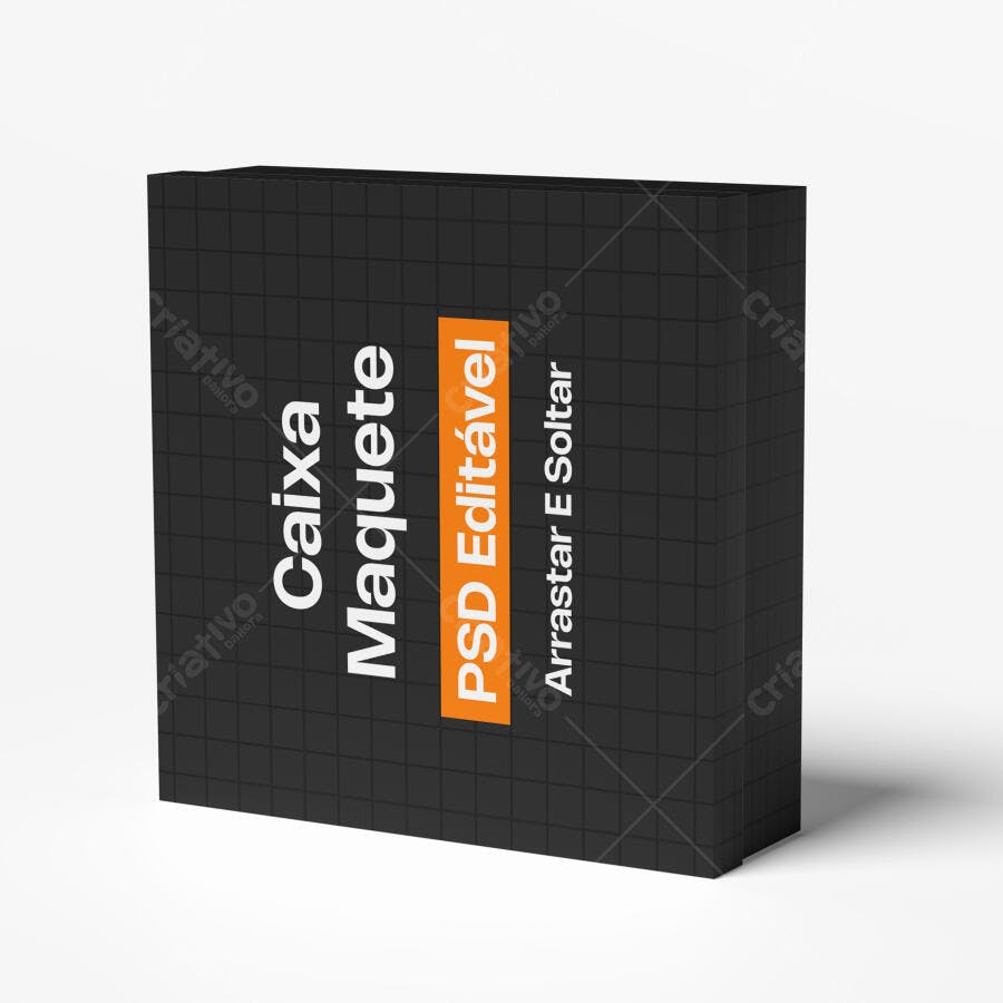 Mockup Caixa Produto Preto 3/4 Fundo Branco Editável