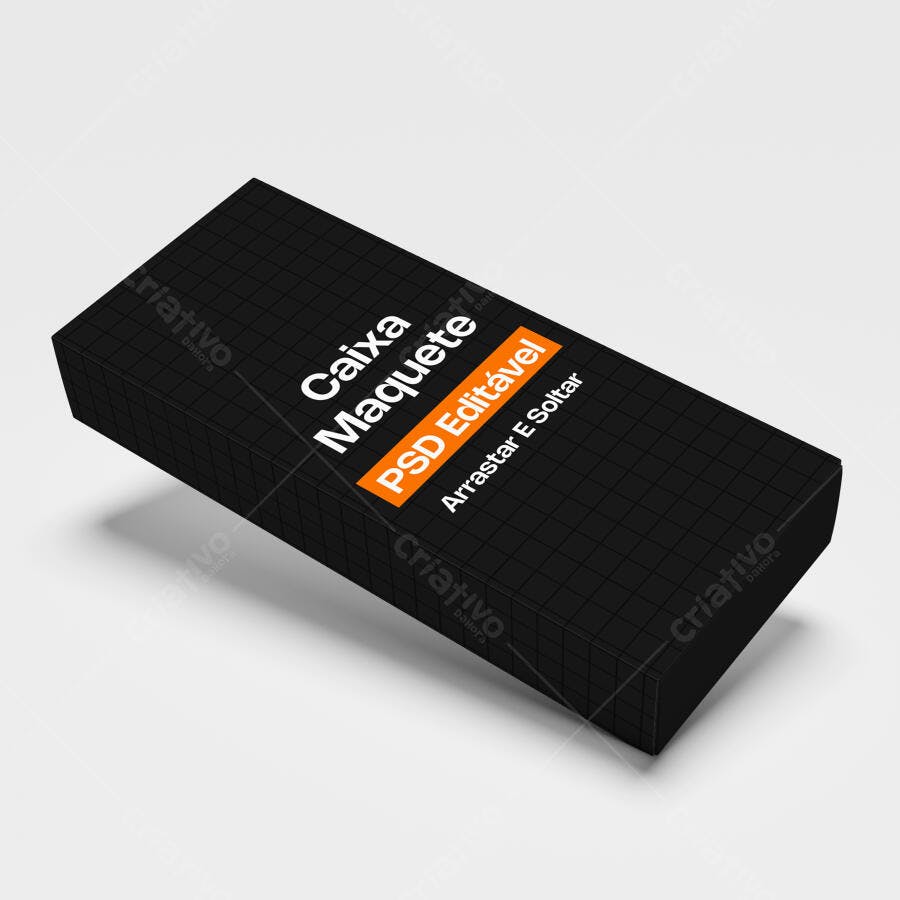 Mockup Caixa Produto Retangular 3/4 Fundo Branco Editável