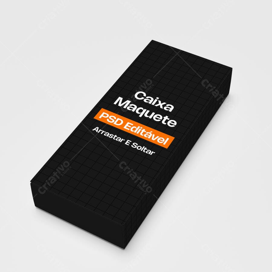 Mockup Caixa Retangular Preta 3/4 Fundo Branco Editável