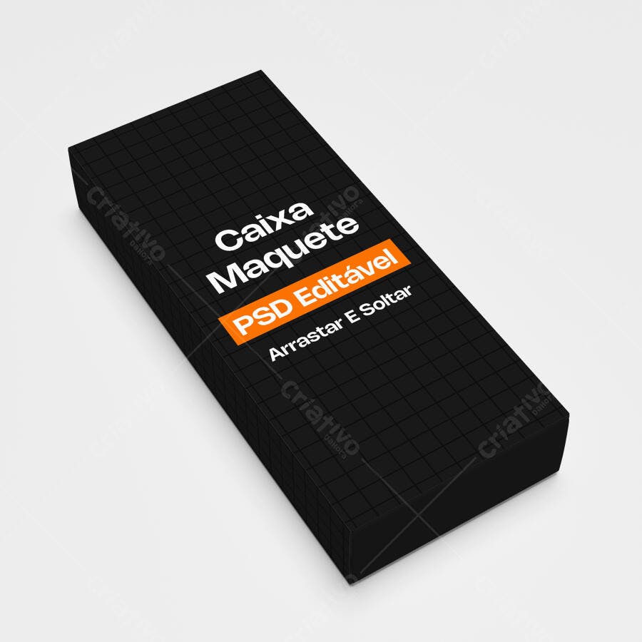 Mockup Caixa Retangular Preta 3/4 Fundo Branco Editável