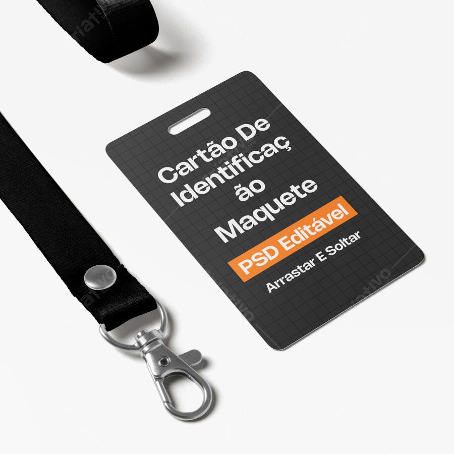 Mockup Cartão de Identificação Crachá com Cordão Editável