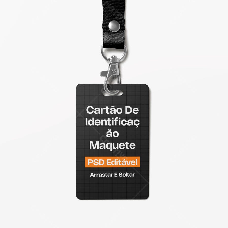 Mockup Cartão de Identificação Crachá Vertical Fundo Branco Editável