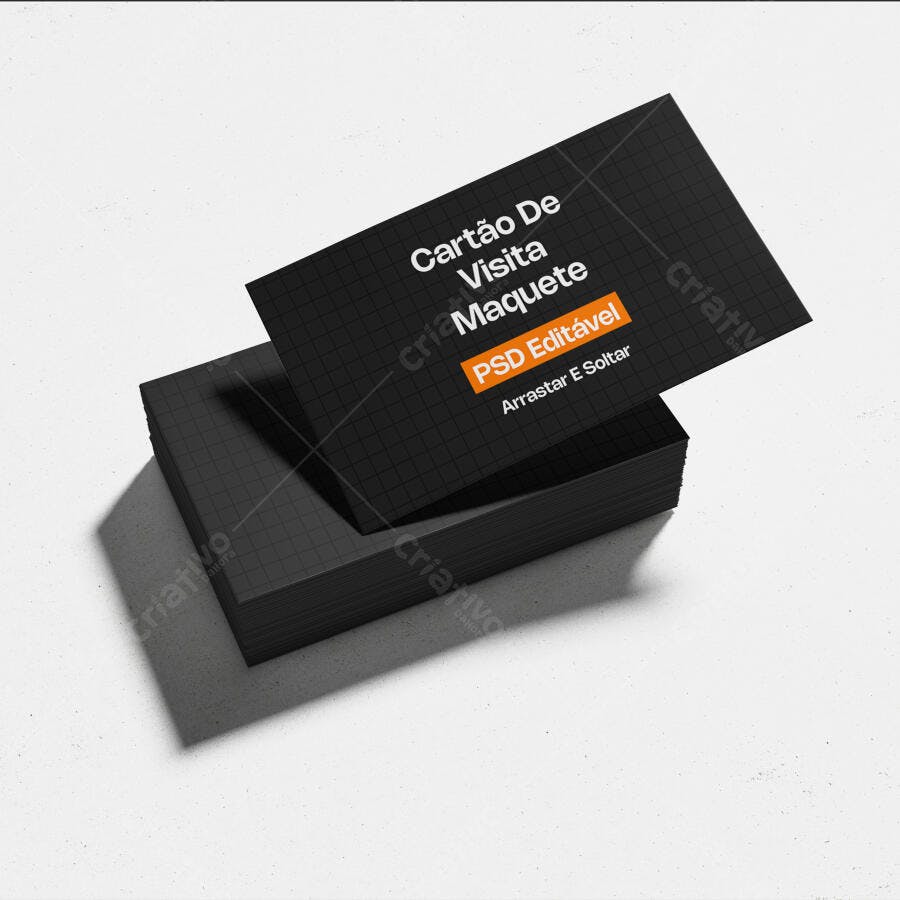 Mockup Cartão de Visita Preto Empilhado Fundo Branco Editável