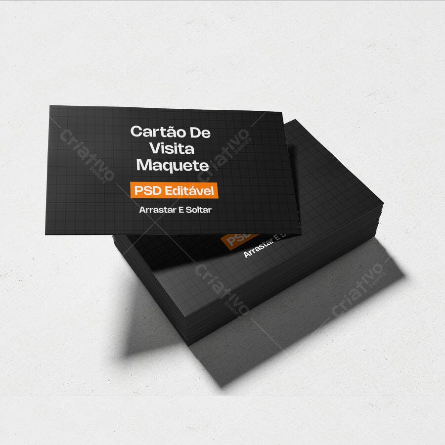 Mockup Cartão de Visita Preto Empilhado Fundo Branco Editável