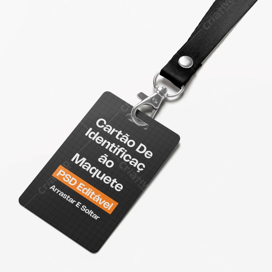 Mockup Cartão Identificação Crachá Cordão Preto Editável