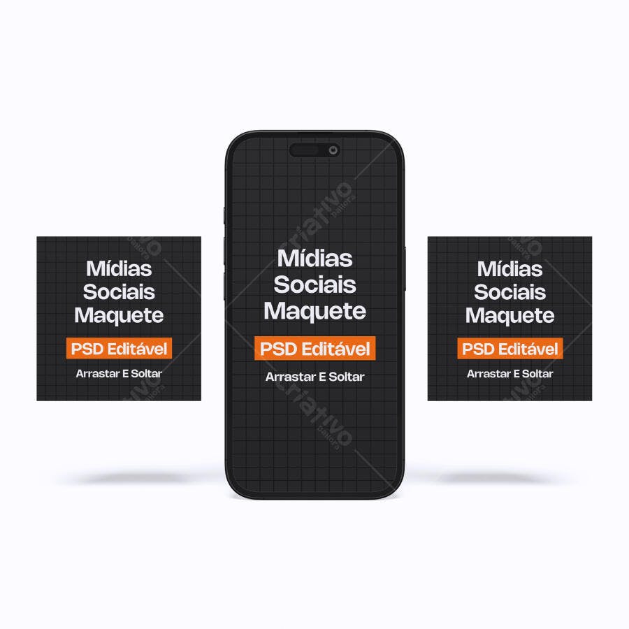 Mockup Celular iPhone Tela e Posts Redes Sociais Editável