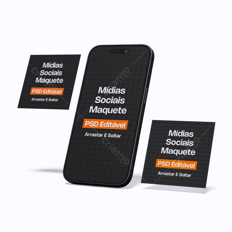 Mockup Celular Smartphone Flutuante Fundo Branco Editável