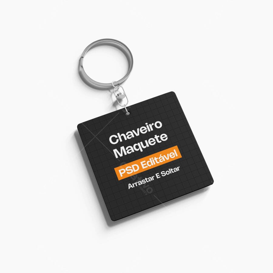 Mockup Chaveiro Quadrado Metal Fundo Branco Editável