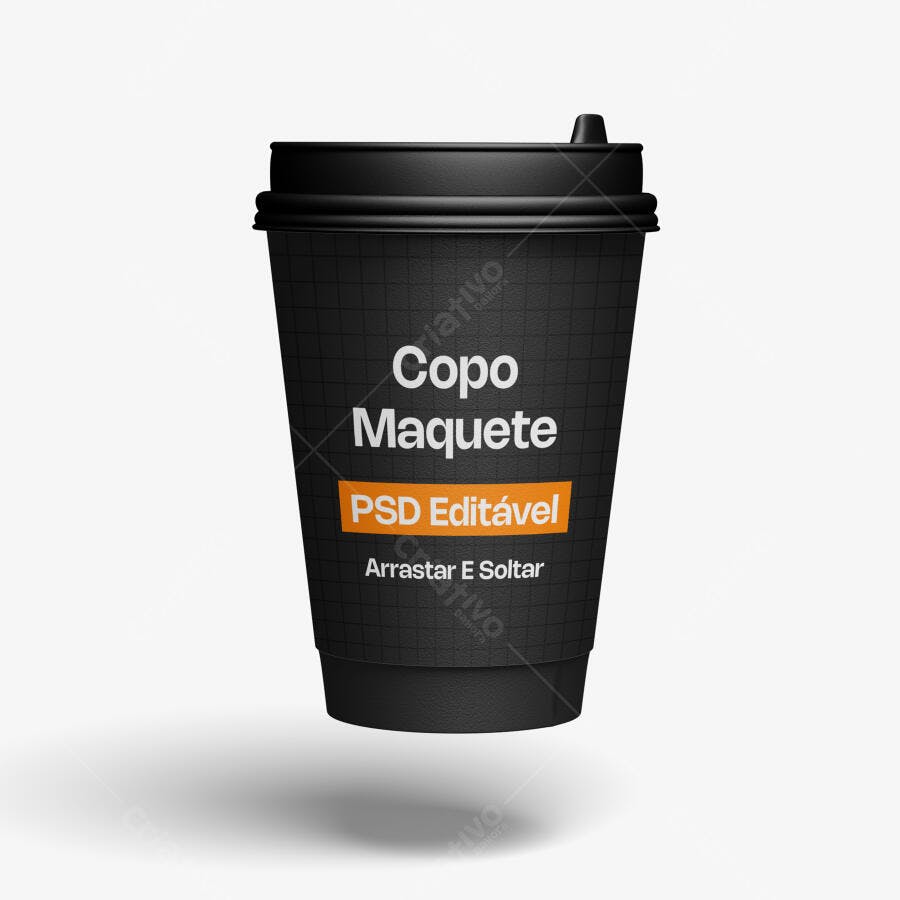 Mockup Copo Café Descartável Preto Flutuante Editável