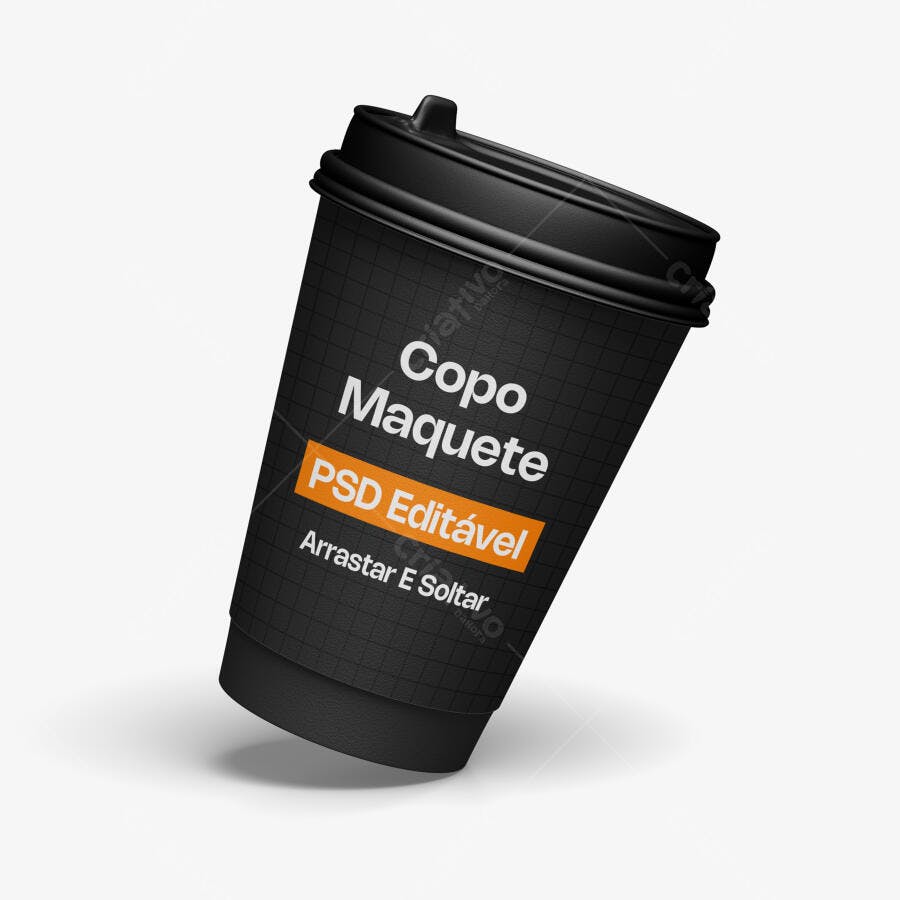 Mockup Copo Café Descartável Preto Flutuante Editável