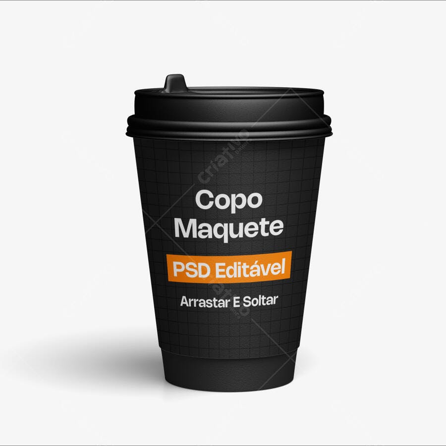 Mockup Copo Café Descartável Preto Frontal Editável