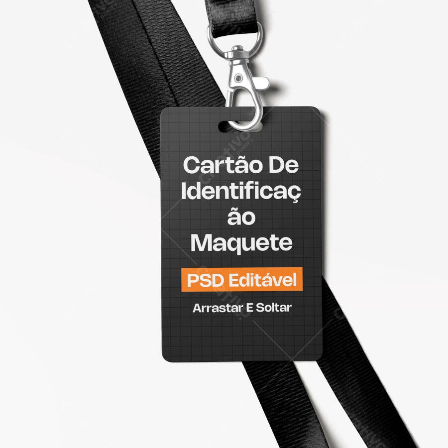 Mockup Crachá Cartão Identificação com Cordão Editável
