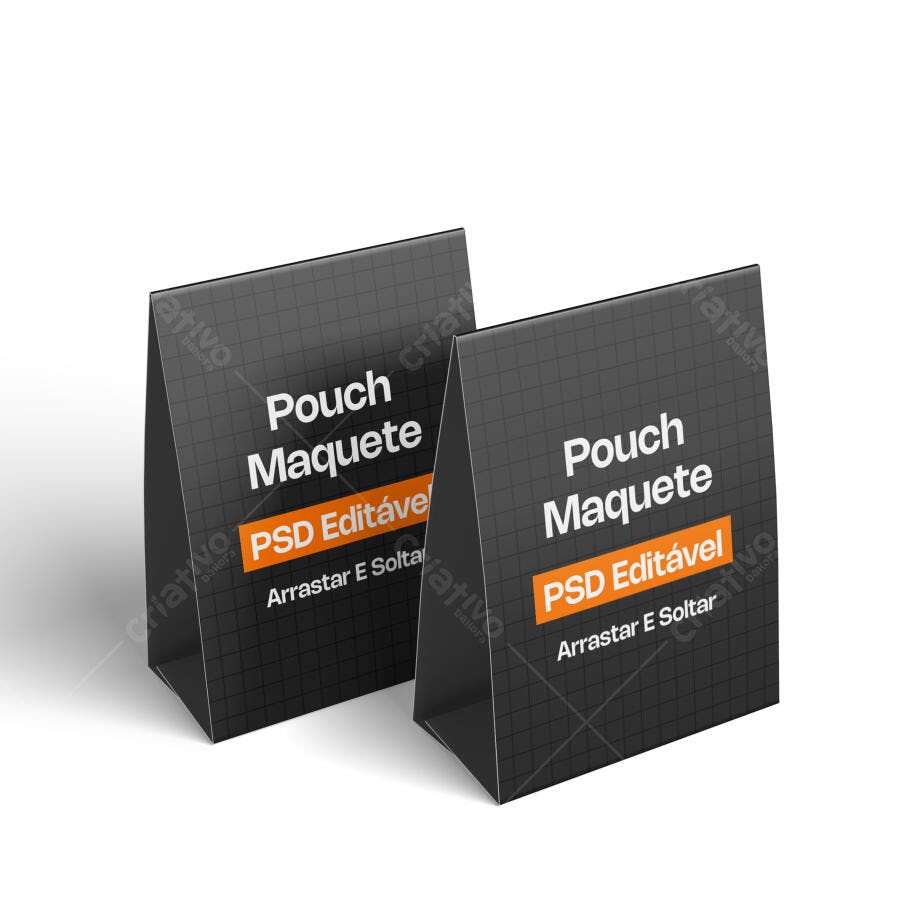 Mockup Embalagem Pouch de Papel Fundo Branco Editável