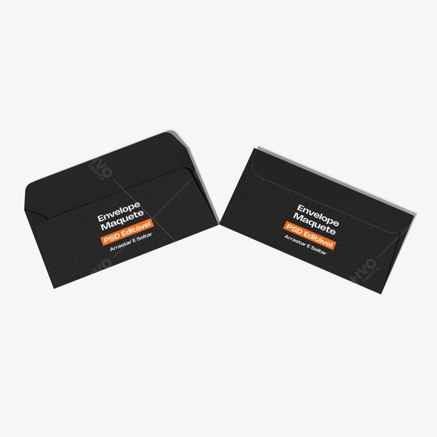 Mockup Envelope Papel Preto Vista Superior Editável