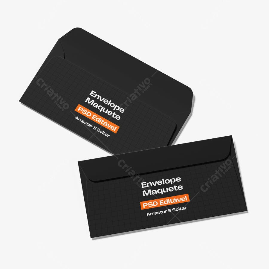 Mockup Envelope Preto Carta Convite Fundo Branco Editável