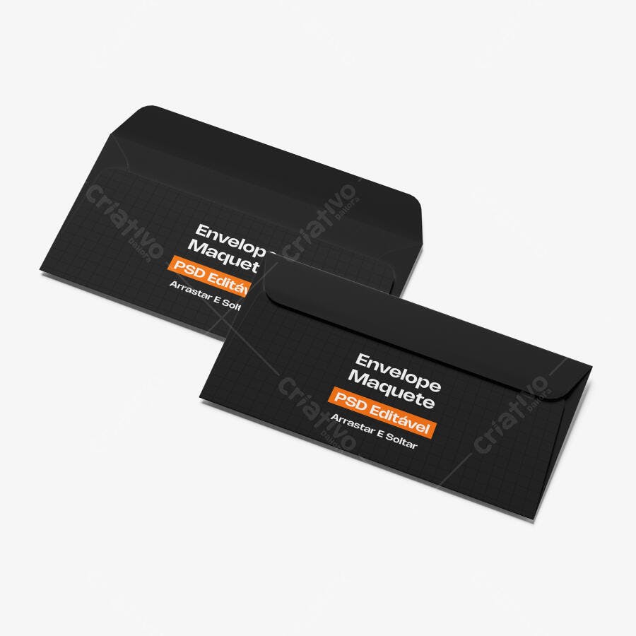 Mockup Envelope Preto Papel Fundo Branco Editável